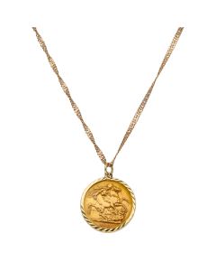 Pre-Owned 1888 Full Sovereign Coin In 9ct Gold Necklace Mount