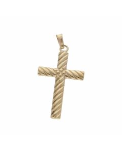 Pre-Owned 9ct Yellow Gold Hollow Ribbed Cross Pendant