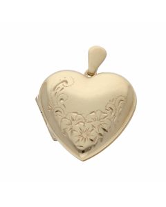 Pre-Owned 9ct Yellow Gold Patterned Heart Locket Pendant