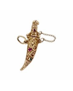 Pre-Owned 9ct Yellow Gold Gemstone Set Sword Pendant