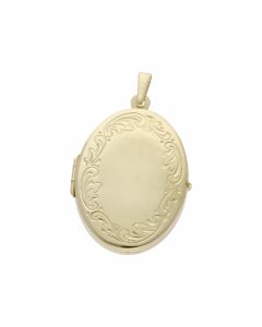 Pre-Owned 9ct Yellow Gold Patterned Edge Oval Locket Pendant