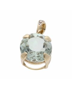 Pre-Owned 9ct Yellow Gold Green Amethyst Solitaire Pendant