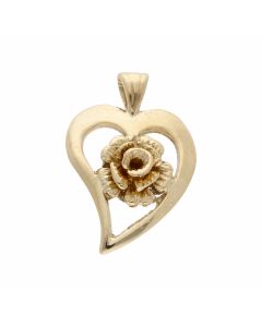 Pre-Owned 9ct Yellow Gold Heart Rose Pendant