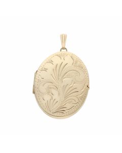 Pre-Owned 9ct Yellow Gold Large Oval Patterned Locket Pendant
