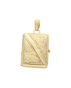 Pre-Owned 9ct Yellow Gold Patterned Rectangle Locket Pendant