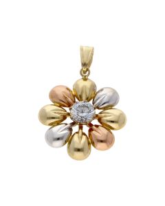 Pre-Owned 14ct Yellow Rose & White Gold Gemstone Flower Pendant