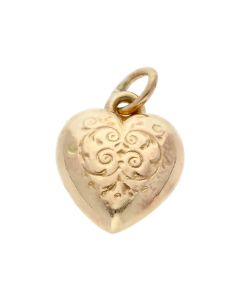 Pre-Owned 9ct Yellow Gold Hollow Patterned Heart Charm