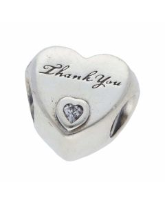 Pre-Owned Pandora Silver Gemstone Set Thank You Heart Charm