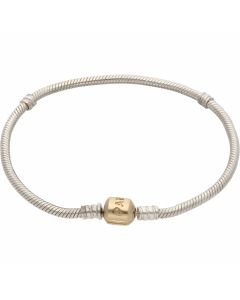 Pre-Owned Pandora Silver & Gold Barrel Clasp Snake Bracelet