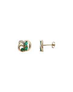 Pre-Owned 9ct Yellow Gold Emerald & Diamond Swirl Stud Earrings