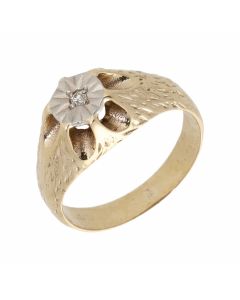 Pre-Owned 9ct Gold Vintage Style Diamond Solitaire Signet Ring