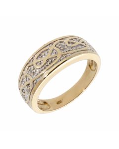 Pre-Owned 9ct Yellow Gold Diamond Set Celtic Patterned Band Ring