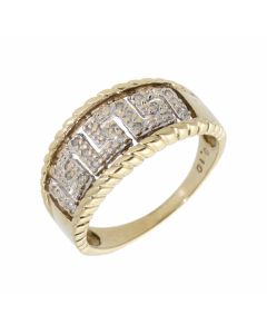 Pre-Owned 9ct Gold 0.10 Carat Diamond Set Greek Key Dress Ring