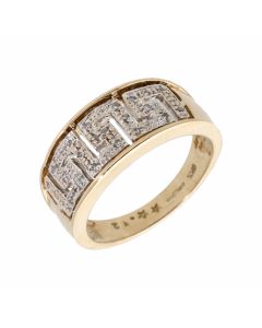 Pre-Owned 9ct Gold 0.12 Carat Diamond Set Greek Key Design Ring