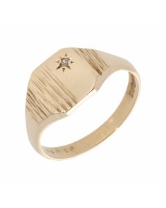 Pre-Owned 9ct Yellow Gold Diamond Set Patterned Signet Ring