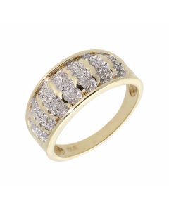 Pre-Owned 9ct Yellow Gold Diamond Set Fancy Domed Dress Ring