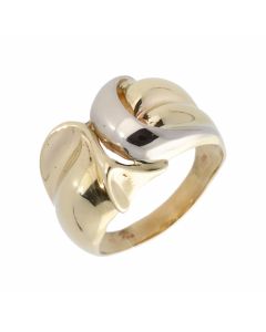 Pre-Owned 9ct Yellow & White Gold Crossover Wave Dress Ring