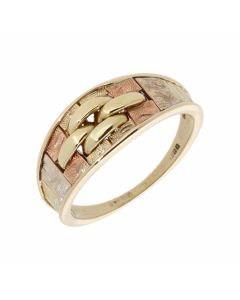 Pre-Owned 9ct Yellow Rose & White Gold Brick Link Dress Ring