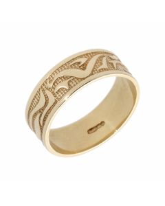 Pre-Owned 9ct Yellow Gold 7mm Patterned Band Ring