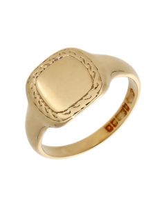 Pre-Owned 9ct Yellow Gold Patterned Edge Signet Ring