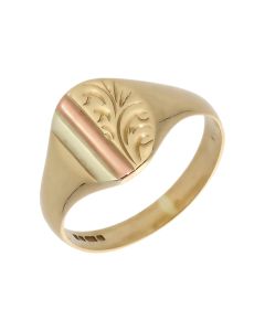 Pre-Owned 9ct Yellow Rose & White Gold Patterned Signet Ring