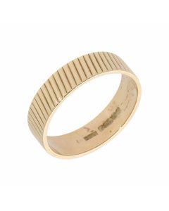 Pre-Owned 9ct Yellow gold 6mm Line Ridged Wedding Band Ring