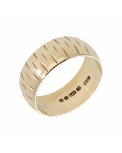 Pre-Owned 9ct Yellow Gold 8mm Patterned Wedding Band Ring