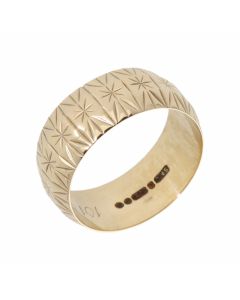 Pre-Owned 9ct Yellow Gold 8mm Patterned Wedding Band Ring
