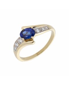 Pre-Owned 9ct Gold Simulated Sapphire & Cubic Zirconia Wave Ring