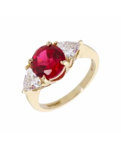 Pre-Owned 14ct Gold Red & White Cubic Zirconia Trilogy Ring