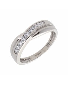 Pre-Owned 9ct White Gold Cubic Zirconia Crossover Dress Ring