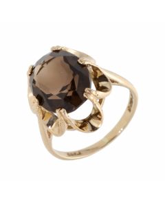 Pre-Owned 9ct Gold Oval Smokey Quartz Solitaire Dress Ring
