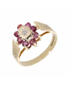 Pre-Owned 9ct Yellow Gold Pink Spinel & Diamond Cluster Ring