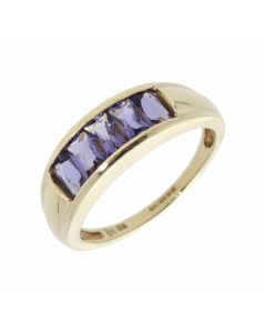 Pre-Owned 9ct Yellow Gold Iolite 5 Stone Dress Ring