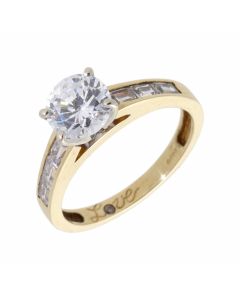 Pre-Owned 9ct Gold Cubic Zirconia Solitaire & Shoulder Ring