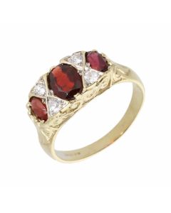 Pre-Owned 9ct Yellow Gold Garnet & Cubic Zirconia Dress Ring