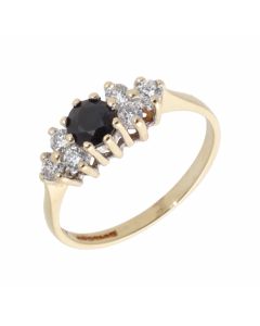 Pre-Owned 9ct Yellow Gold Sapphire & Cubic Zirconia Dress Ring