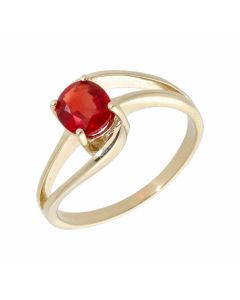 Pre-Owned 9ct Yellow Gold Fire Opal Solitaire Wave Dress Ring