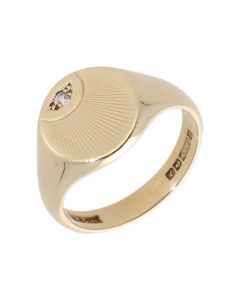 Pre-Owned 9ct Yellow Gold Gemstone Set Sunburst Signet Ring