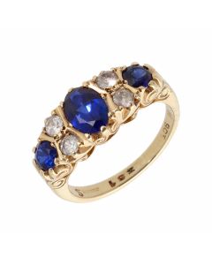 Pre-Owned 9ct Yellow Gold Synthetic Sapphire & Spinel Dress Ring