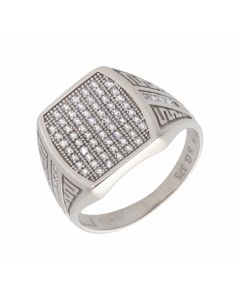 Pre-Owned 9ct White Gold Cubic Zirconia Set Signet Ring
