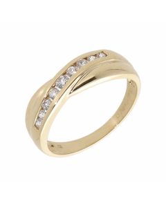 Pre-Owned 9ct Yellow Gold Cubic Zirconia Crossover Wave Ring