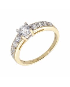 Pre-Owned 9ct Gold Cubic Zirconia Solitaire & Shoulders Ring