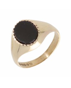 Pre-Owned 9ct Yellow Gold Oval Onyx Signet Ring