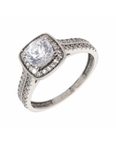 Pre-Owned 9ct White Gold Cubic Zirconia Halo Solitaire Ring