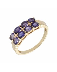 Pre-Owned 9ct Yellow Gold Purple Gemstone Double Row Dress Ring