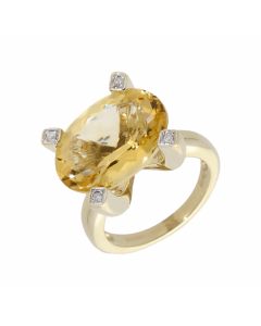 Pre-Owned 9ct Yellow Gold Citrine & Diamond Dress Ring