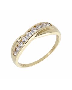 Pre-Owned 9ct Yellow Gold Cubic Zirconia Crossover Dress Ring
