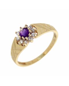 Pre-Owned 9ct Gold Amethyst & Cubic Zirconia Heart Cluster Ring