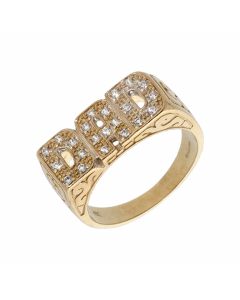 Pre-Owned 9ct Yellow Gold Cubic Zirconia Dad Ring
